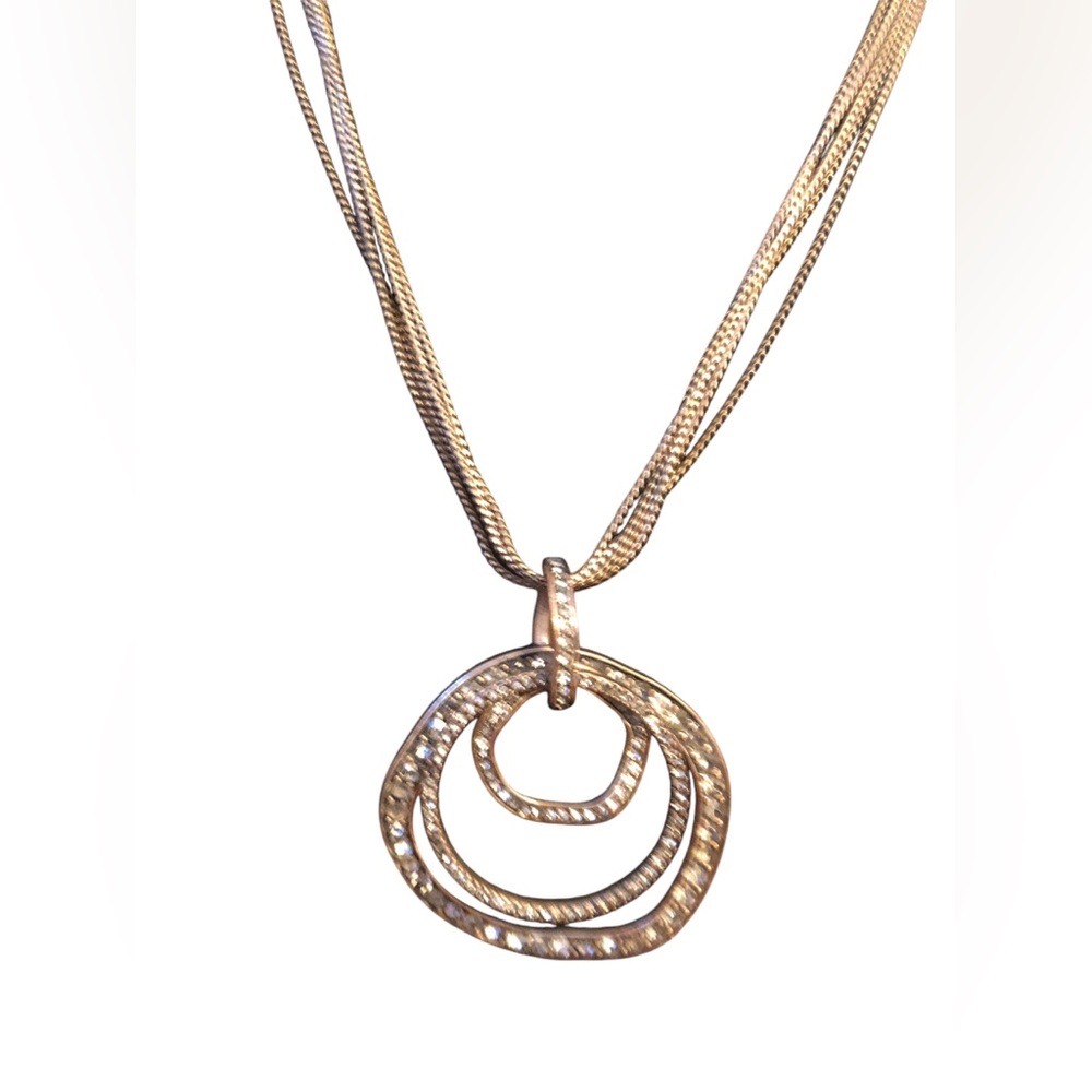 CHICO’S - Adjustable Length‎ Antiqued Gold tone Multi Ring Statement Necklace